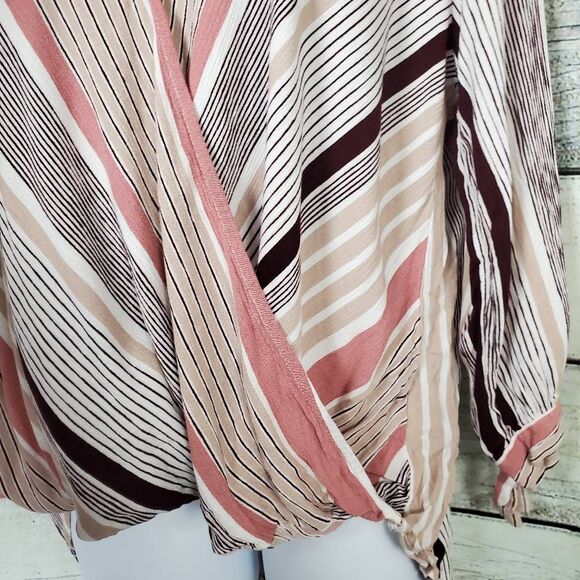 Staccato Women’s Striped Surplice Front Blouse Top Long Sleeve L - Picture 3 of 7